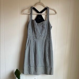 Nanette Lepore Blue and Grey Pin Stripe Beach Sweetheart Halter Mini Dress Sz 4